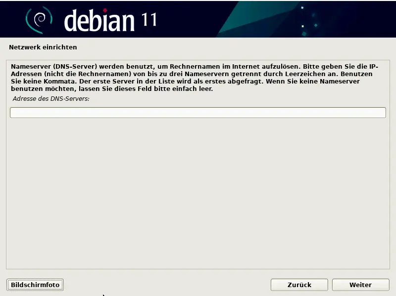 Bild: Eingabezeile für DNS Server.