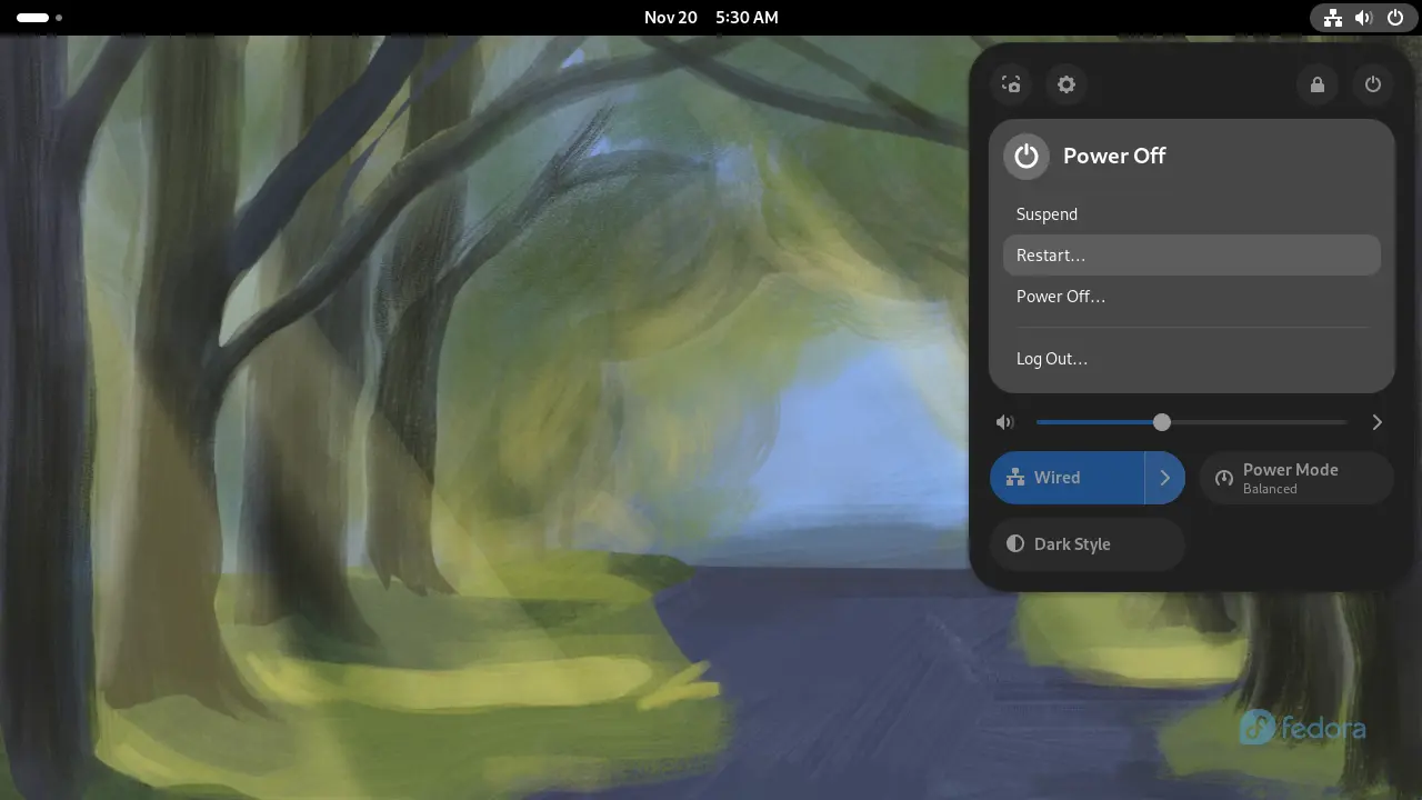 Bild: Live Systems mit aufgeklapptem Reboot Menü.