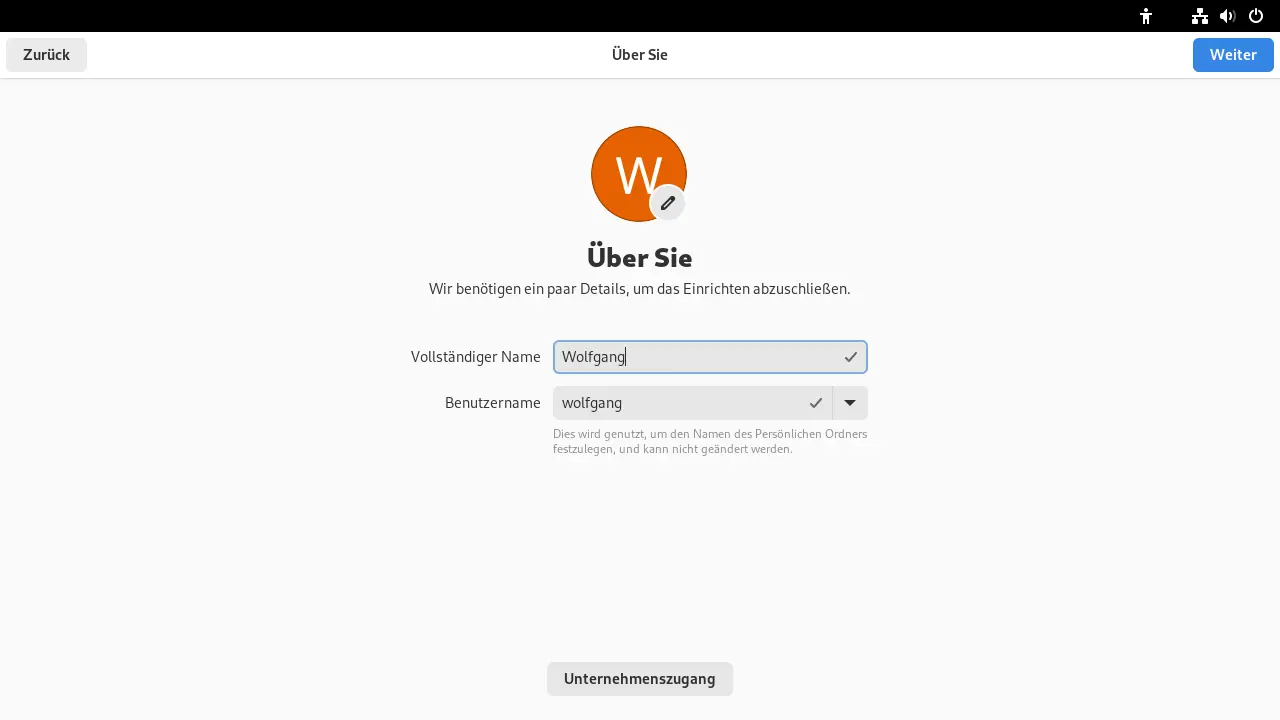 Bild: Eingabefelder Benutzer voller Name und Login.