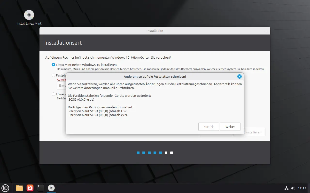 Bild: Art der Installation bestimmen: Mit Windows, ganze Festplatte, etwas anders.