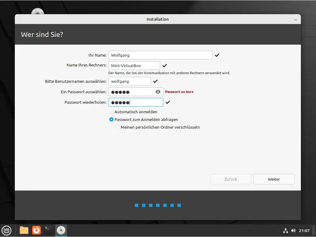 Bild: Maske mit Benutzerdaten.