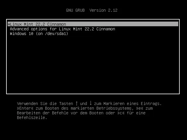 Bild: Bilschirm mit Auswahl der Betriebssysteme.