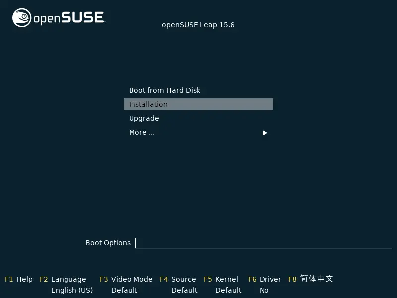Bild: openSUSE Installation ausgewählt.