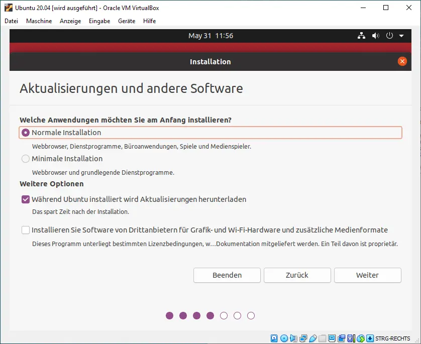Bild: Art und Umfang der zu installierenden Software bestimmen.