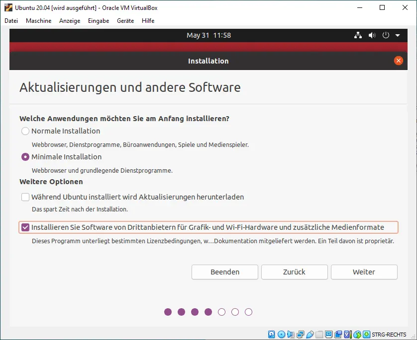 Bild: Auswahlhäkchen für schnelle INstallation.