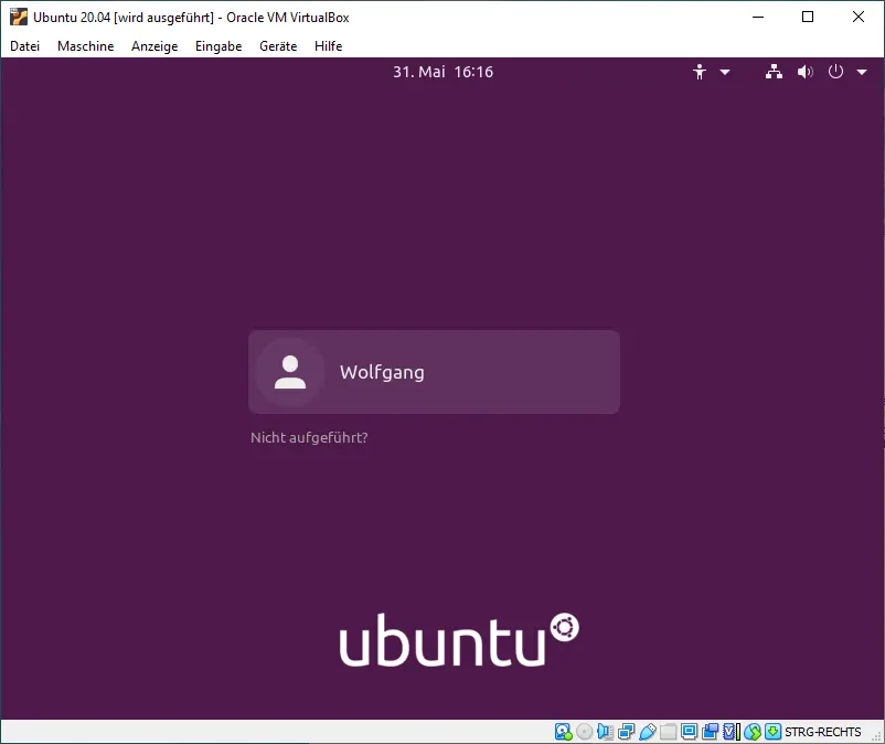 Bild: Login Bildschirm mit Benutzernamen und Logo von Ubuntu.