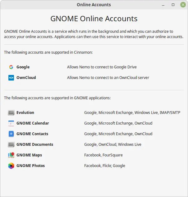 GNOME Online Accounts Screenshot.