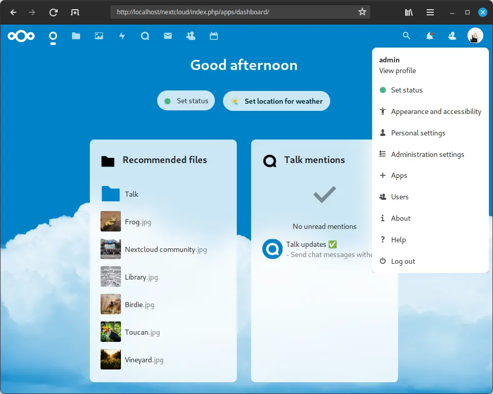 Bild: Benutzermenü geöffnet.
