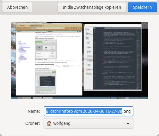 Bild: GNOME Screenshot nach der Aufnahme.