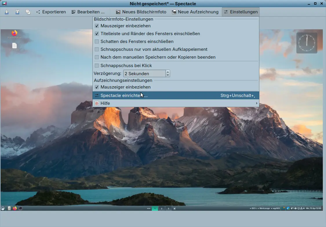 Bild: KDE Spectacle mit Meldung Bild gespeichert.