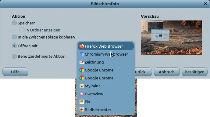 Bild: KDE Spectacle nach der Aufnahme des Fensters unterm Cursor.