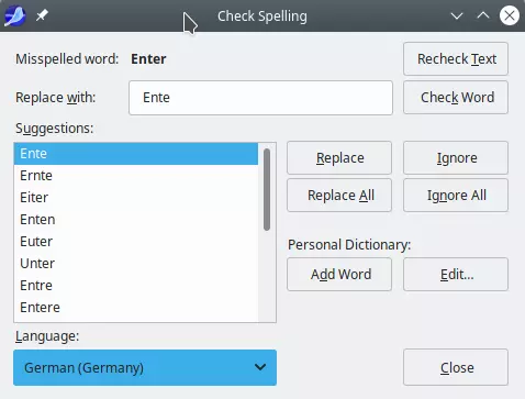 Screenshot SeaMonkey: Dialog zu Rechtschreibprüfung mit
installierten Wörterbüchern