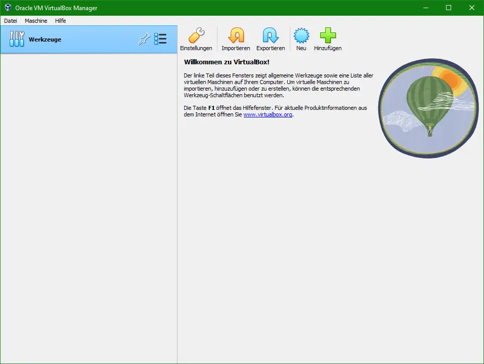 Bild: VBox GUI leer.