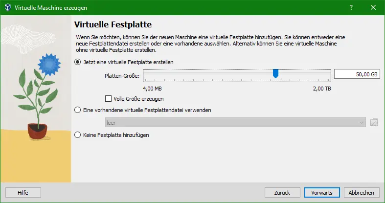 Bild: Schieberegler für Festplattenplatz.