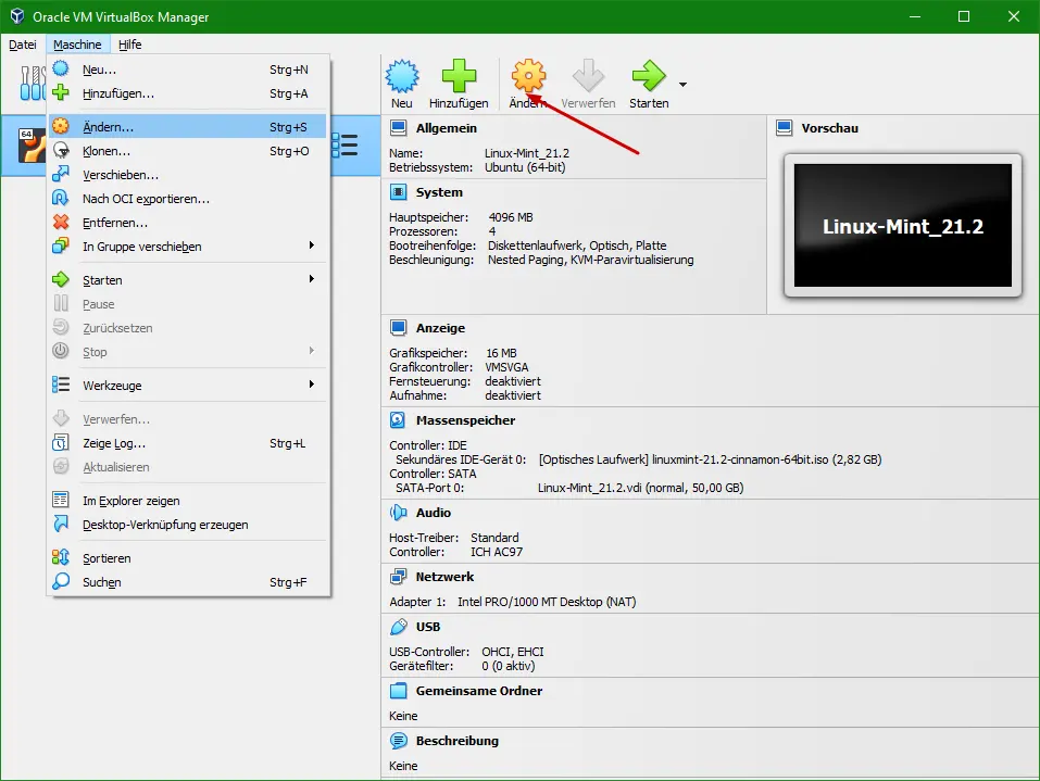 Bild: Startmöglichkeiten des Ändern Dialoges.