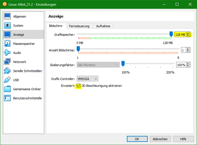 Bild: Einstellung der Anzeige mit Schiebereglern.