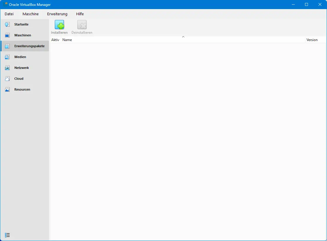 Bild: Bildschirm mit leerer Liste von zusatzpaketen.