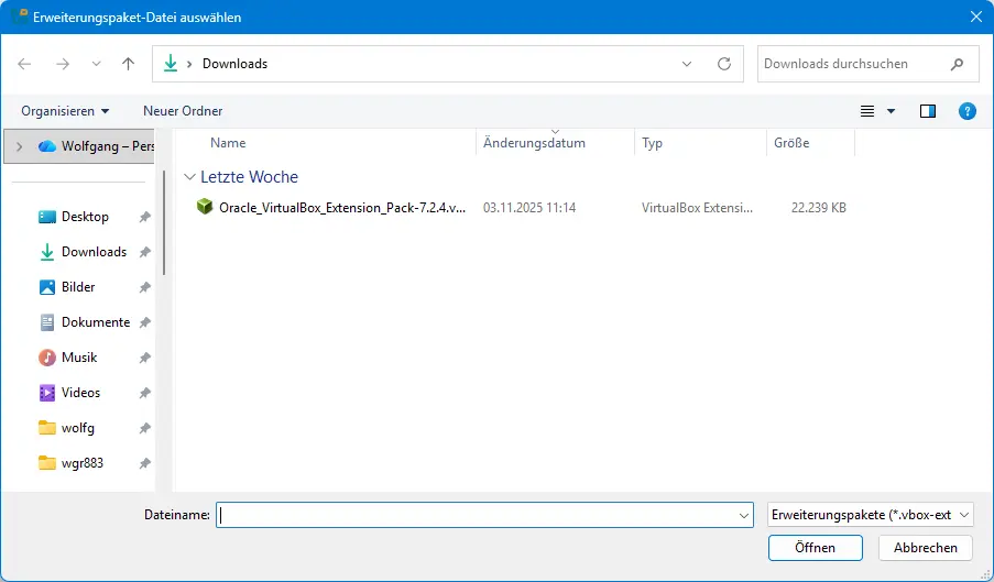Bild: Bildschirm mit dem gestarteten Dateimanager.