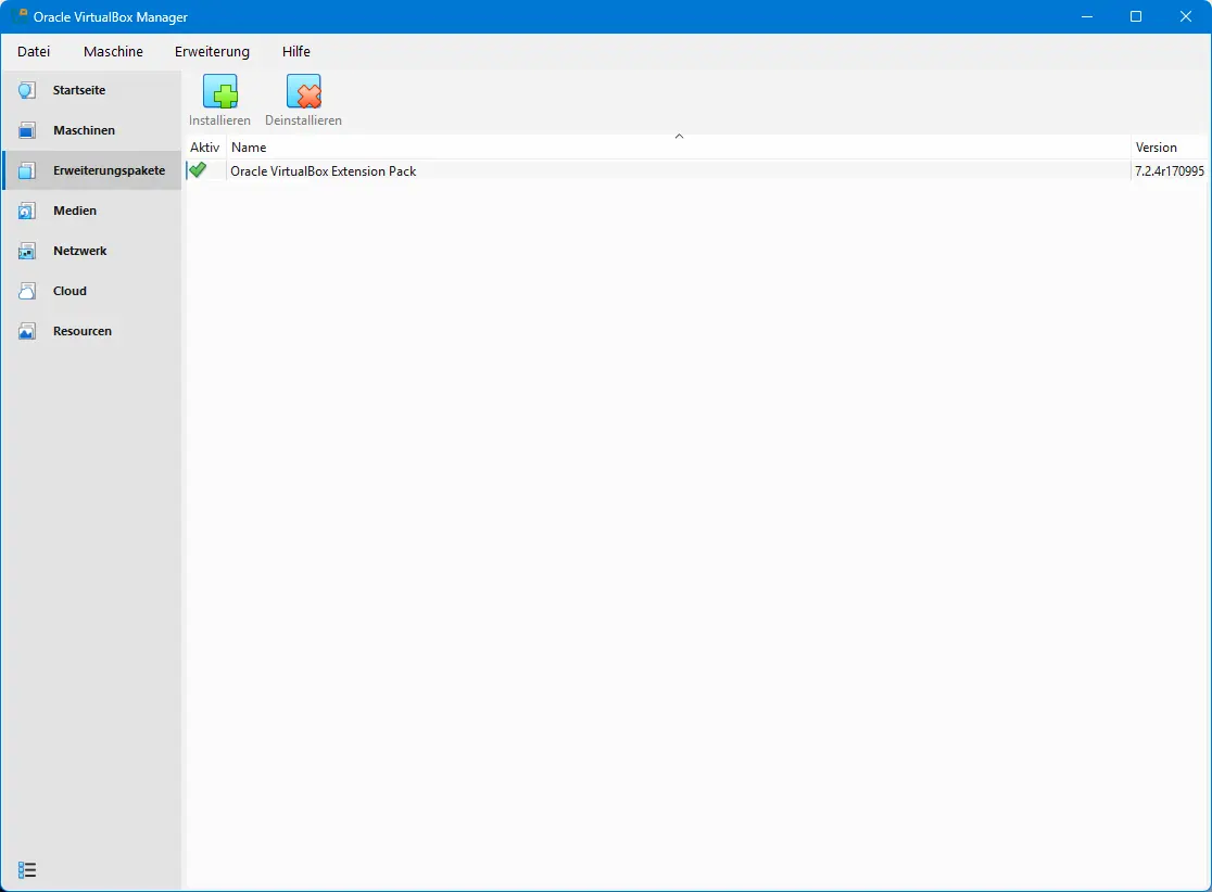 Bild: Installiertes Extension Packs.