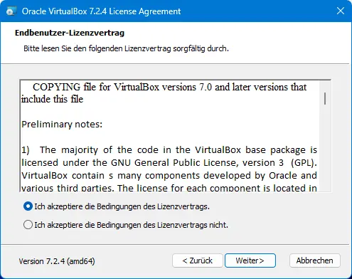 Bild: Lizenzen akzeptieren.